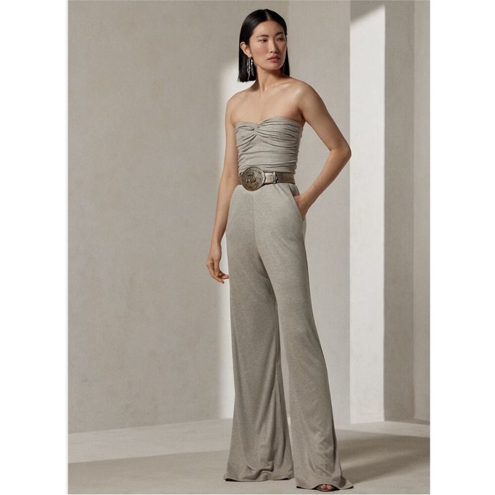 Ralph Lauren Collection Mélange Interlock Strapless Jumpsuit Heather Grey Medium
